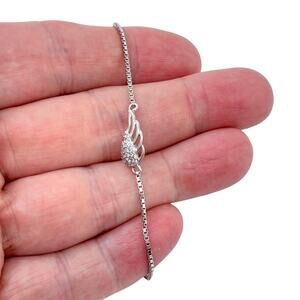 Vintage Sterling Silver 925 | Cubic Zirconia Wing | Bolo Bracelet | Up To 9"
